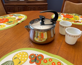 Rare Mid Century Modern Stainless Steel Tea Kettle, Farberware Tea Kettle With Removable Lid, Farberware USA Tea Kettle