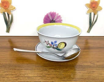 Rare Arabia Finland Windflower Gravy Boat, Hand Painted Arabia Finland Gravy Boat With Underplate, Mid Century Floral Gravy Boat