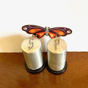 Kromex 50s  Spun Aluminum Salt and Pepper Shakers, Small Made in USA Salt and Pepper Shakers, Brushed Aluminum Salt and Pepper Shakers