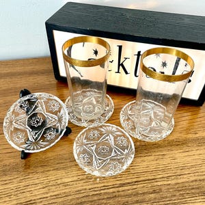 4 Anchor Hocking Prescut Clear Coasters, Pressed Glass Star Of David Coasters, Anchor Hocking Beverage Coasters
