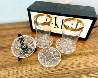 4 Anchor Hocking Prescut Clear Coasters, Pressed Glass Star Of David Coasters, Anchor Hocking Beverage Coasters