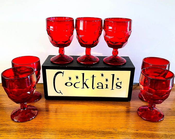 Featured listing image: Vintage Viking Georgian Ruby Red Honeycomb Water Goblets - Set of 7