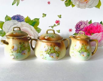 Antique Biscuit Jar With Creamer and Sugar Bowl, Prince Regent China Cookie Jar, Bavarian Tea Set, Antique Cream and Sugar, Antique Tea Set