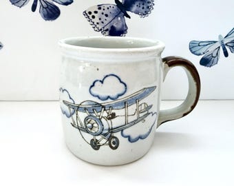 RARE Vintage Double Sided Otagiri Biplane and Hot Air Balloon Mug-10 Ounce