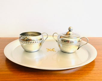 Irvinware Chrome Cream and Sugar Set, Silver Tone Cream and Sugar, 1970's Chrome Creamer and Covered Sugar Bowl