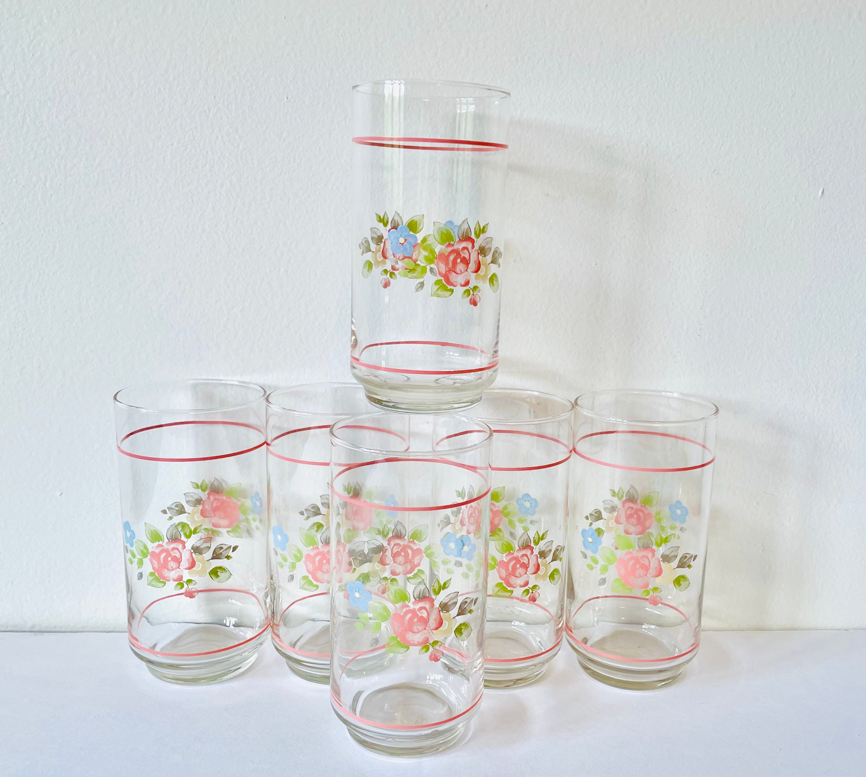 6 Pfaltzgraff Tea Rose Tumblers Libbey Pfaltzgraff Tea Rose 14 Oz Coolers Pfaltzgraff Floral Drinking Glasses Tea Rose Iced Tea Glasses