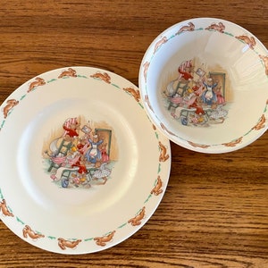 Royal Doulton Bunnykins Baby Dish Set, Bunnykins Salad Plate & Cereal Bowl,  Royal Doulton Bunnykins Albion Home Decorating Pattern Set