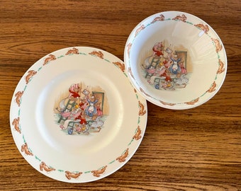 Royal Doulton Bunnykins Baby Dish Set, Bunnykins Salad Plate & Cereal Bowl,  Royal Doulton Bunnykins Albion Home Decorating Pattern Set