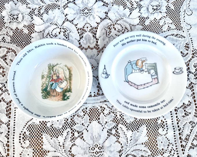 Featured listing image: 2 Piece Wedgwood Beatrix Potter Peter Rabbit Child's Dish Set