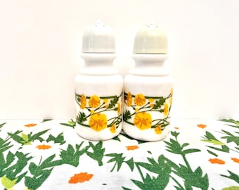 Vintage Avon Wildflower Yellow Floral Milk Glass Salt and Pepper Shakers