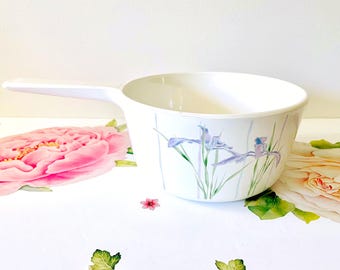 Vintage Corning Ware Shadow Iris 1.5 Quart Covered Saucepan, Corelle Shadow Iris 1 1/2 Liter Saucepan, Corning S-1.5-B Shadow Iris