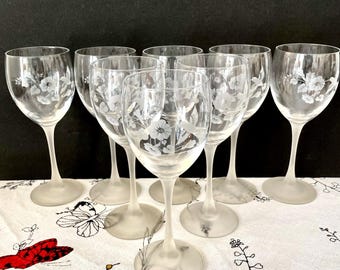 Avon Hummingbird Water Goblets Frosted Stem (Set of 8, 1980s Vintage)