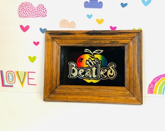 70s Beatles Rainbow Apple Logo Foil Art - Framed Wall Decor