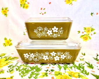 2 PREX Spring Blossom Refrigerator Dishes, Crazy Daisy Refrigerator Dish Set, Spring Blossom Fridgies, Spring Blossom 503 And 502