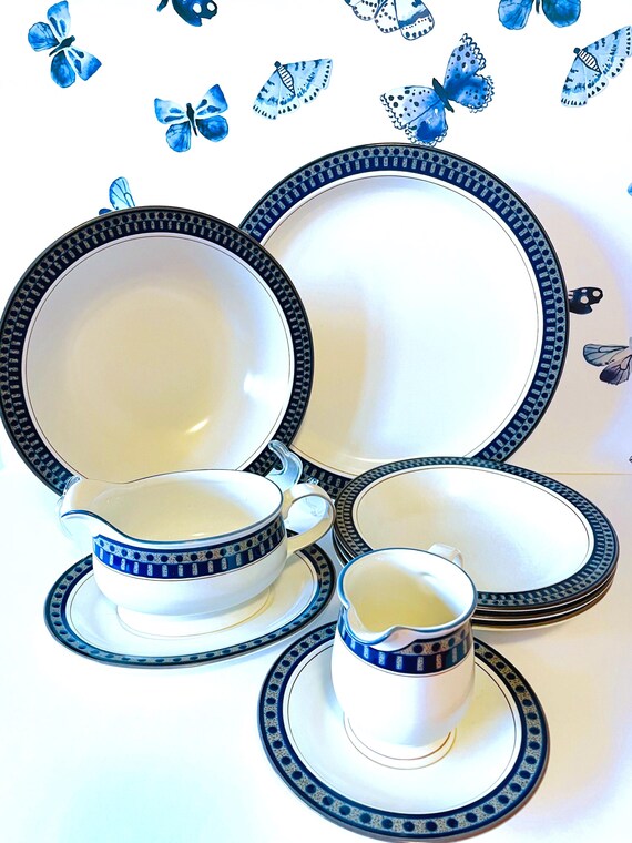 9 Pieces MIKASA Aztec Blue Dinnerware, Mikasa Potter