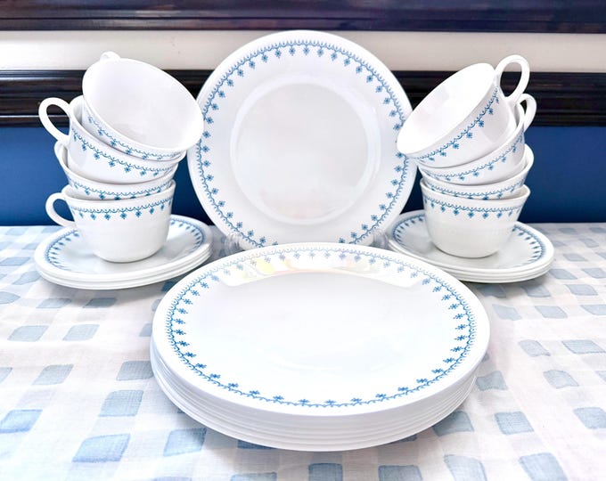Featured listing image: 24 Piece Corning Set Snowflake Blue Luncheon-Service for 8 Corelle