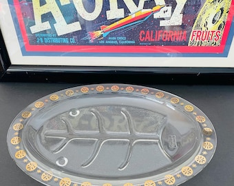 Mid Century Modern Atomic Starburst Platter, 16" Glasbake Gold Starburst Meat Serving Platter, Atomic Starburst Oval Serving Platter
