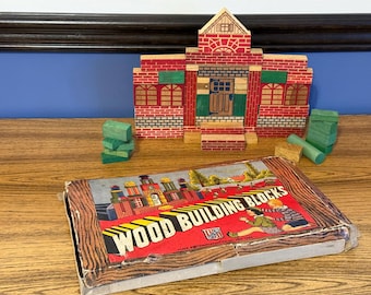 1930s Wood Building Blocks, A Golden Metal Toy Made By Transogram Co Inc New York