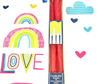 Pair Candle-Lite Red 12" Taper Candles, New Old Stock Candle-Lite Made In USA Candles, 60s New In Original Box Candle-Lite Red Taper Candles