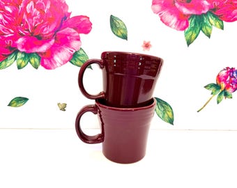 Pair Of Hard To Find Homer Laughlin Fiesta Claret Tapered Mugs
