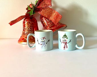 2 Hartland Pottery Snowman Mugs, Snowman Demitasse Cups, Children's Holiday Hot Cocoa Mugs, Small Christmas Mugs,