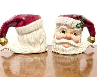 Pair Vintage Santa Claus Mugs, 2 Omnibus Fitz & Floyd Christmas Mugs