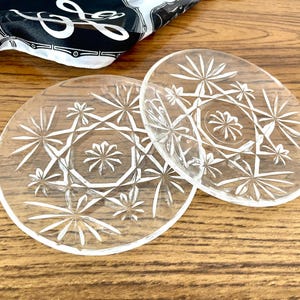 2 Anchor Hocking Prescut Clear Coasters, Pressed Glass Star Of David Coasters, Anchor Hocking Large Coasters, Prescut Clear Trinket Dishes