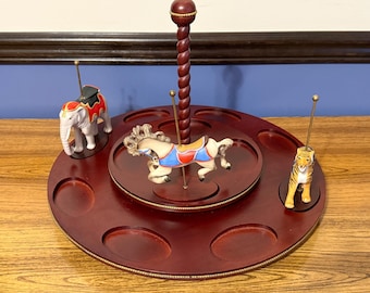 Rotating Wooden Display Base: Vintage Franklin Mint Carousel - Holds 12 Figurines