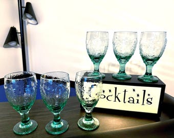 6 Vintage Libbey Orchard Fruit Green Water Goblets