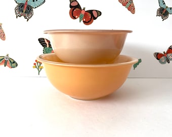 Pyrex Autumn Rainbow Nesting Bowls, Pyrex Mixing Bowls, Clear Bottom Pyrex 325 and 323