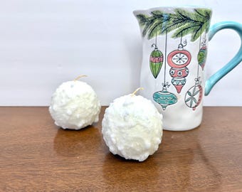 Juego de velas vintage, bolas de nieve texturizadas / acabado blanco brillante / 28 cm de circunferencia, par, decoración para repisa de chimenea