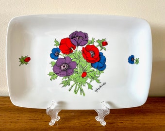 Georges Briard White Anemone Platter, Floral Georges Briard Tray, Georges Briard White Poppy Tray, Georges Briard Red & Purple Poppy Tray