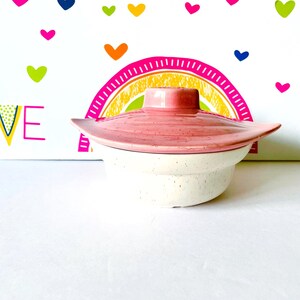 Vintage MCM Nut Dish, Pink Speckleware Covered Candy | California Pottery | 6.5" Diameter, 3" Deep, Lid 9