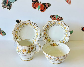 Grosvenor Bone China Creamer Sugar Bowl and Berry Bowls, Grosvenor Jackson & Gosling Dessert Set, Made in England Fine Bone China Tea Set