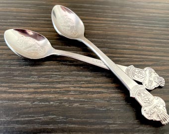 2 Stainless Steel Rolex Collector Spoons, Pair Rolex Lucerne Collector Spoons, Collectible Bucherer of Switzerland Rolex Lucerne Spoons
