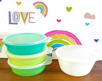 Tupperware CrystalWave Cereal Bowls: Pastel Storage Set - Microwave Safe