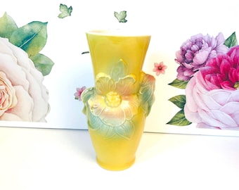 Vintage Royal Copley Magnolia Vase: 1940s Yellow Art Nouveau