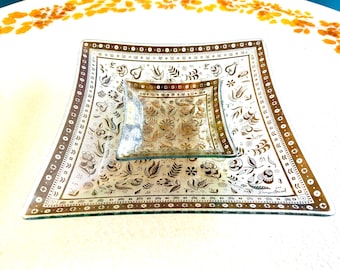 MCM Georges Briard 2 Piece Persian Garden Bent Glass Trays/Shallow Bowls