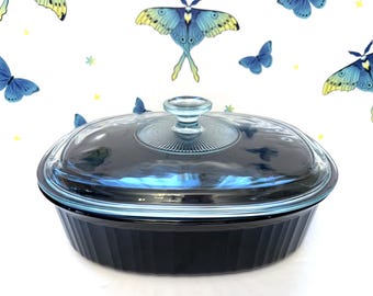 Vintage Classic Black Corning F-2-B 2.5 Quart Oval Covered Casserole