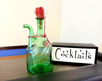 Vintage 1970s Princess House Green Wine Decanter, Hand Blown Italian Wine Chiller