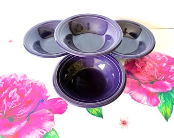 4 Retired Fiesta Plum Stacking Bowls, Homer Laughlin Plum Fiesta Cereal Bowls, Small Fiestaware Purple Bowls, P86 Purple Fiesta Bowls