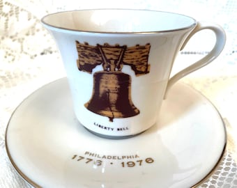 Ridgewood American Bicentennial Cup and Saucer, Walter J. Seibold Liberty Bell Cup & Saucer, 1976 Bicentennial Commemorative Cup and Saucer