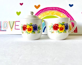 Corelle Summer Blush Cream and Sugar Set: Pansy Stoneware