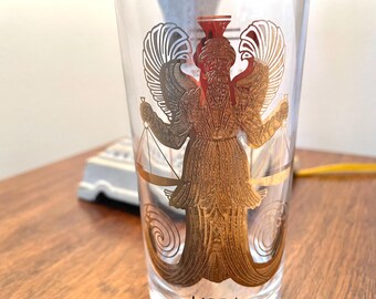 Libra Highball Glass: Vintage 1960s Zodiac Design - 22K Gold Trim