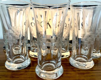12 Libbey Symphony Cordial Glasses, Etched Geometric Liqueur/Juice Glasses, Mid Century After Dinner Drink Glasses, Digestif Glasses