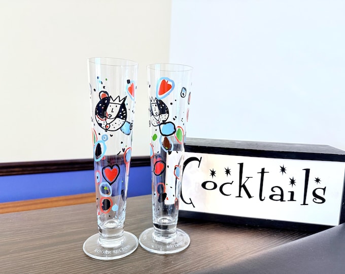 Featured listing image: Pair Roger Selden 1995 Ritzenhoff Pilsners, King Of Hearts Collectable Beer Glasses