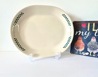Vintage Corelle Serving Platter - Farm Fresh Green Check Oval