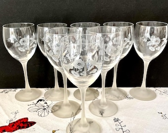 Avon Hummingbird Water Goblets Frosted Stem (Set of 8, 1980s Vintage)