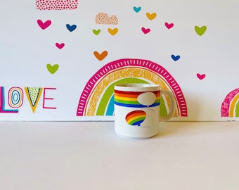 Russ Rainbow Balloon Mug, Rainbow Coffee Mug, Russ Berrie and Company Rainbow Coffee Cup, Vintage 80's Rainbow Balloon Coffee Mug