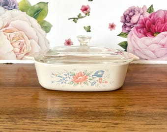 Vintage Corning Ware Symphony 1 Liter Casserole, Corning Ware Symphony A-1-B Casserole, Corning Floral 7" Casserole
